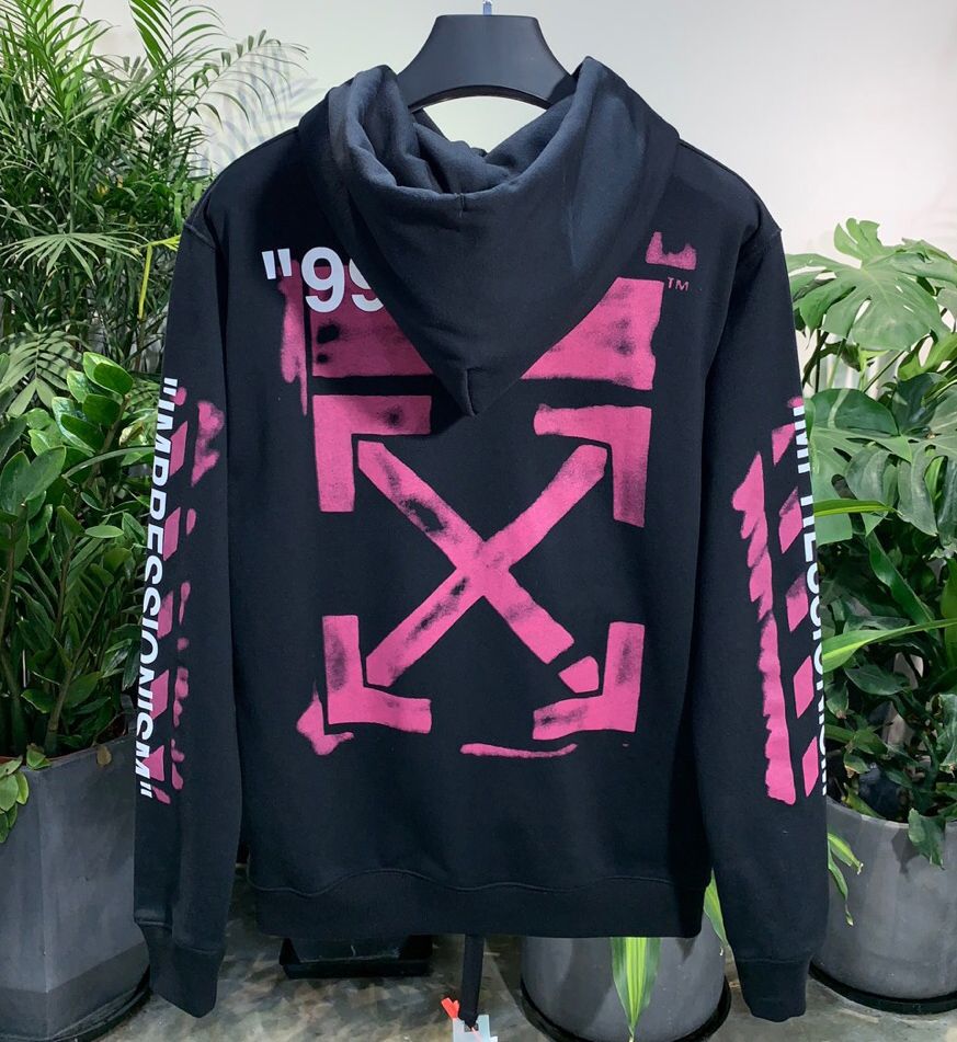 black and pink off white hoodie