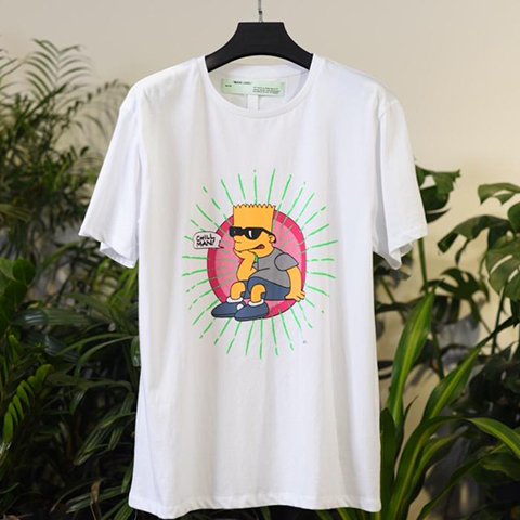 Off White 19SS Bart Simpson Print pink logo T-Shirt Released
